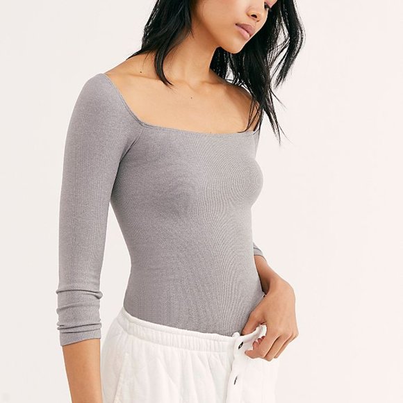 Free People Square Neck Top XS/S Grey - Picture 2 of 3